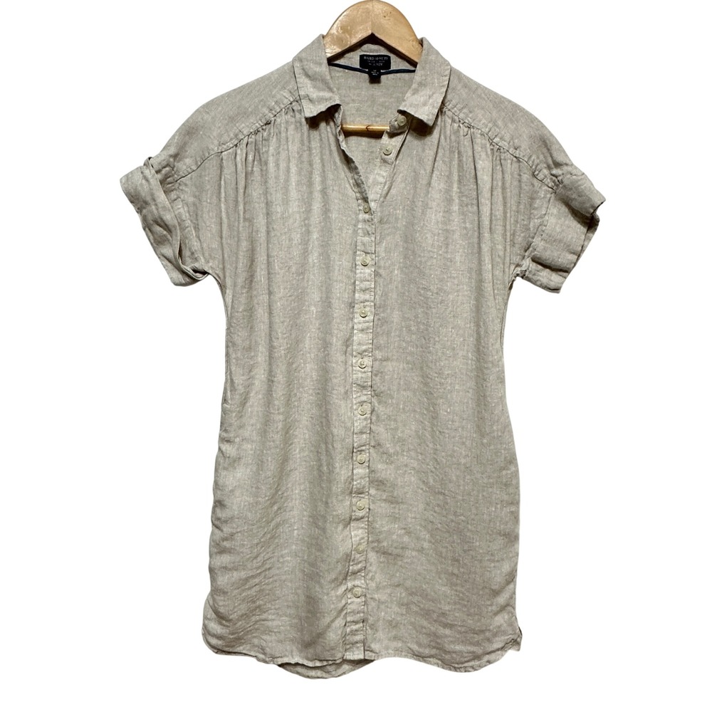 J.Crew Baird McNutt Irish Linen Shirt Dress Womens SP Beige Short Sleeve AY624